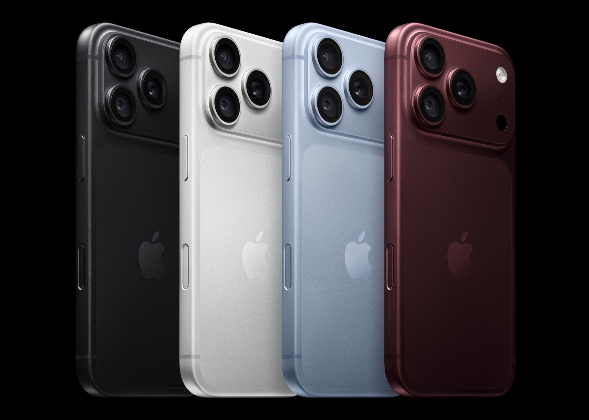 iPhone 18 Pro in black, silver, glacier and burgundy, seen from the back