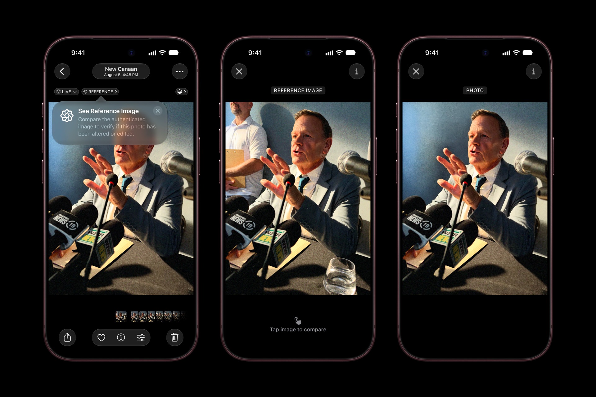 The Photos app showing an Apple Reference Image beside the edited photo