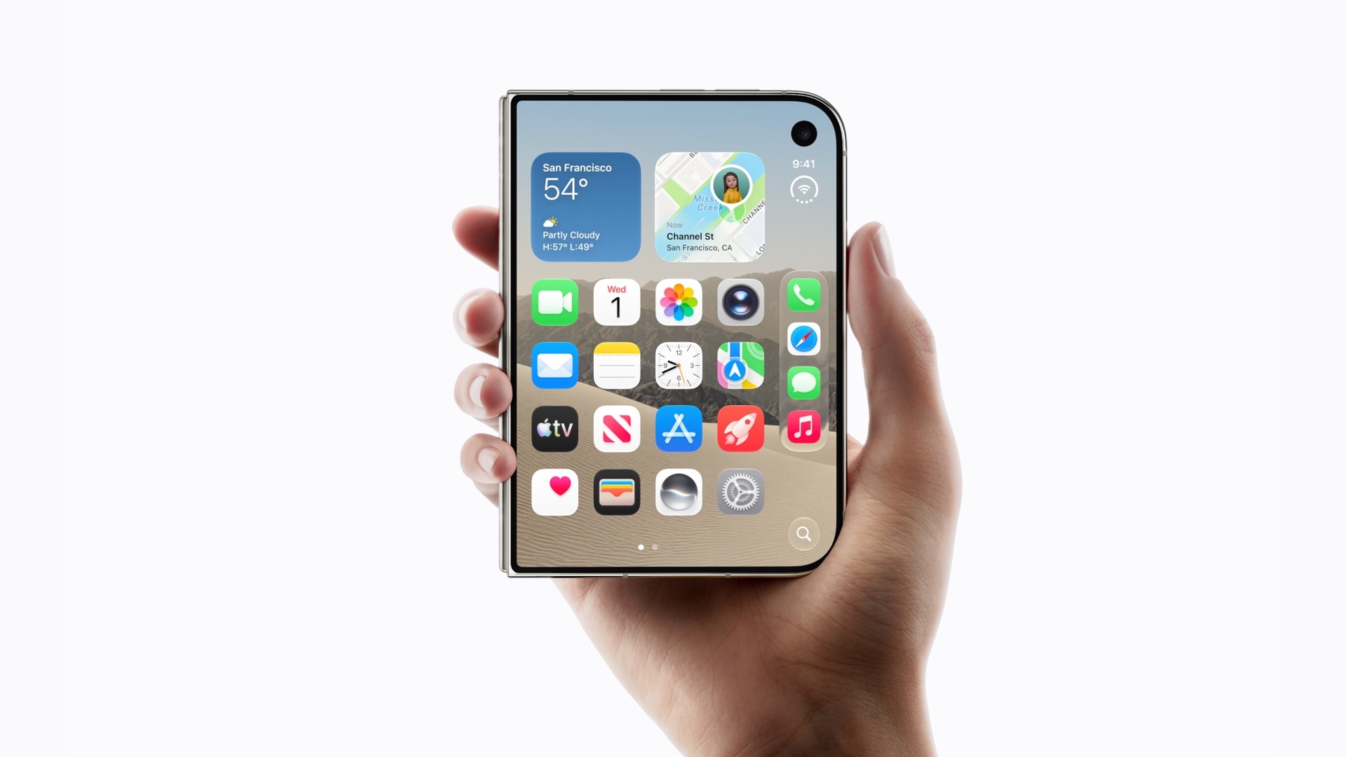 Apple iPhone Duo being opened, showing the wide 7.6-inch inner display